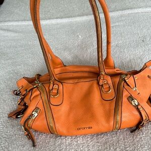 Chic Orange Leather Shoulder Bag